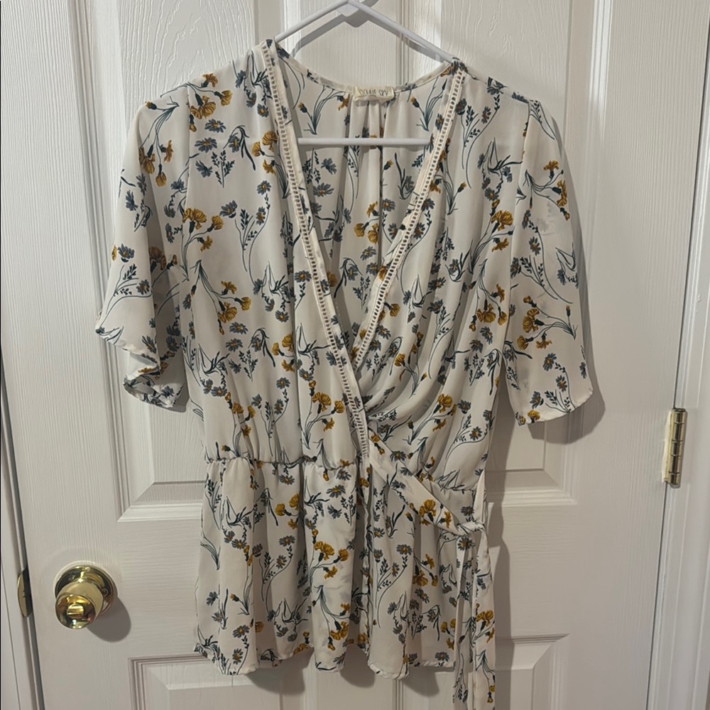 Sienna Sky Cream and Yellow Floral tie Blouse